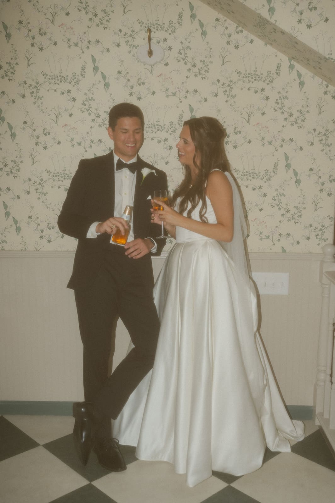 couple laughing in estelle bridal suite